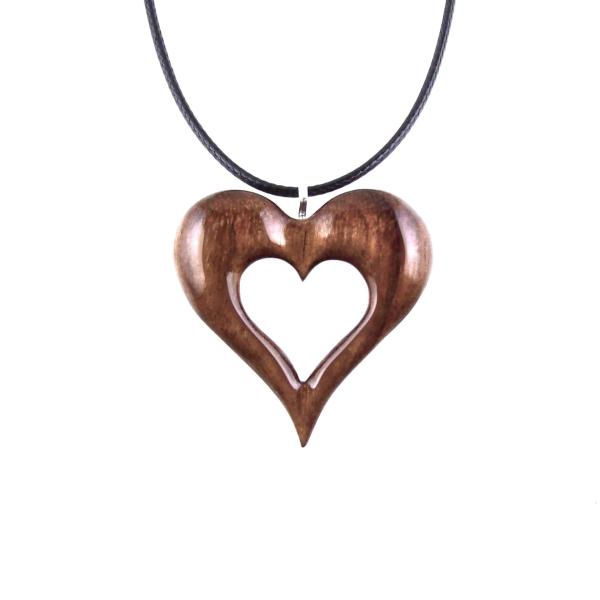 Wood Heart Necklace, Wooden Heart Pendant, Hand Carved 5th Anniversary Gift for Her, One of a Kind Handmade Jewelry