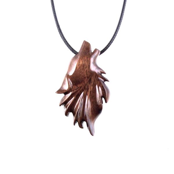 Wooden Wolf Head Pendant, Hand Carved Animal Necklace, Handmade Wood Jewelry