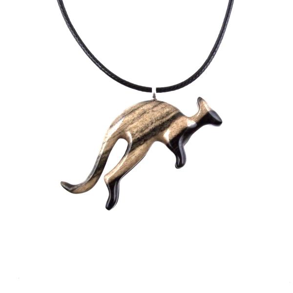 Hand Carved Kangaroo Pendant Necklace - Wooden Totem Spirit Animal Jewelry Gift for Men and Women