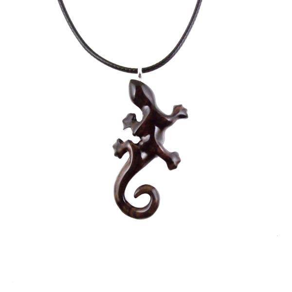 Gecko Pendant, Wooden Lizard Necklace, Hand Carved Wood Salamander Necklace, Totem Lizard Jewelry Gift for Men or Women