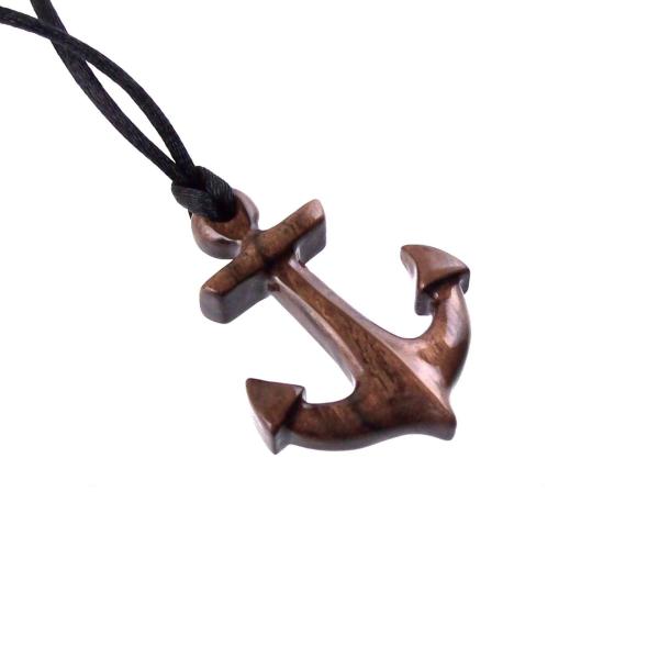 Wooden Anchor Pendant, Hand Carved Sailor Necklace, Mens Nautical Wood Jewelry, One of a Kind Gift for Him