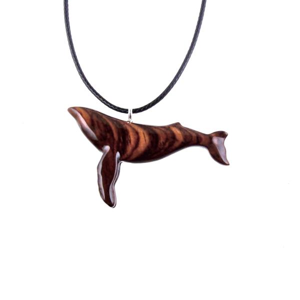 Humpback Whale Necklace, Hand Carved Wooden Sea Animal Pendant, Nautical Wood Jewelry, Whale-watcher Gift for Men Women