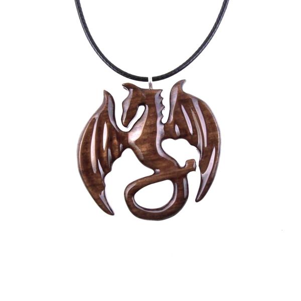 Dragon Pendant, Hand Carved Wooden Dragon Necklace, One of a Kind Handmade Wood Jewelry Gift for Men Women