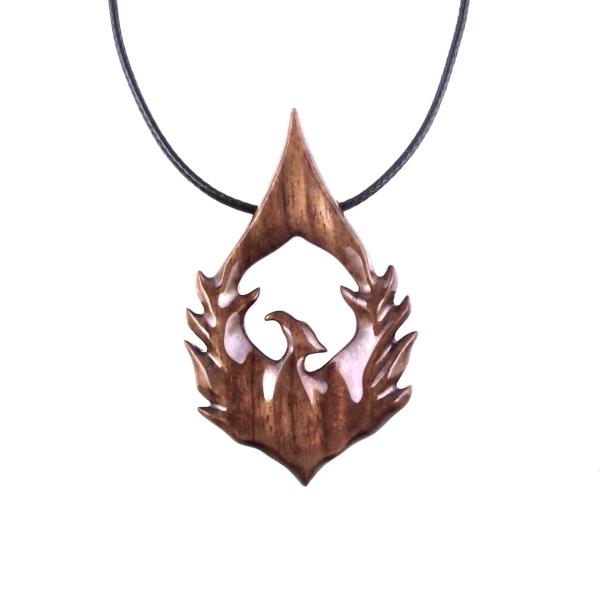 Wooden Phoenix Necklace, Hand Carved Firebird Pendant, Handmade Inspirational Wood Jewelry Gift for Her Him