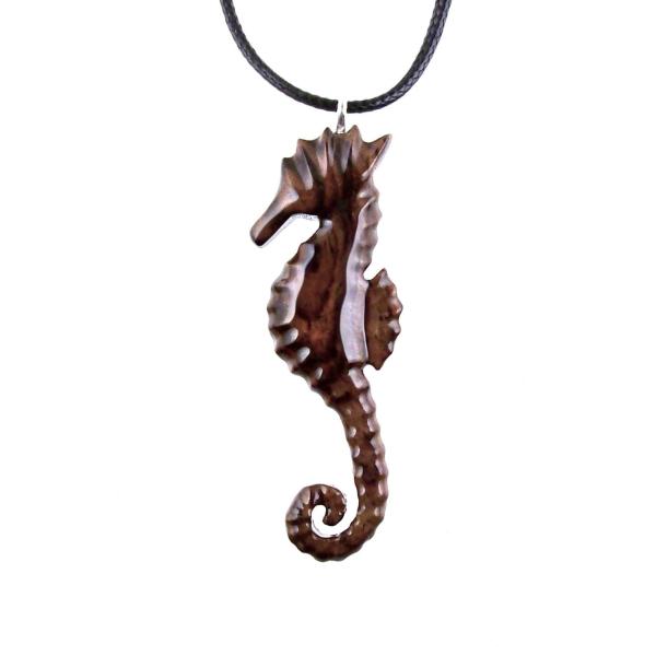 Wooden Seahorse Pendant, Hand Carved Seahorse Necklace for Men Women, Nautical Wood Jewelry, Sea Animal Beach Jewelry