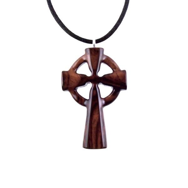 Reddish- Brown Wooden Celtic Cross Pendant with black satin cord necklace