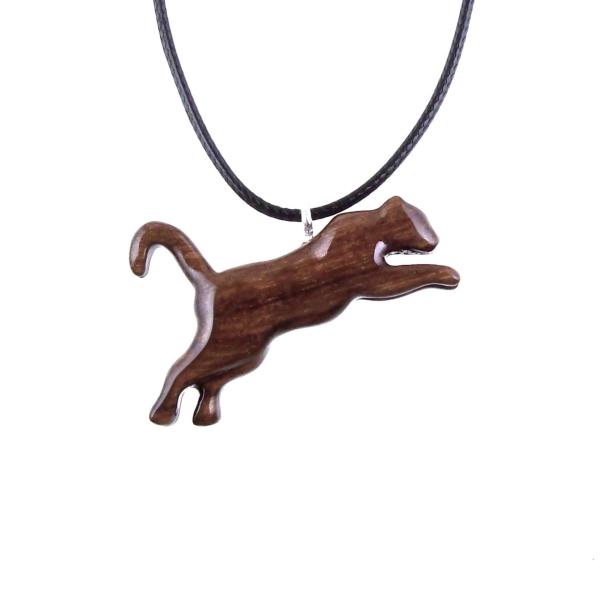 Brown Wooden Lioness Pendant with 18" black cord necklace