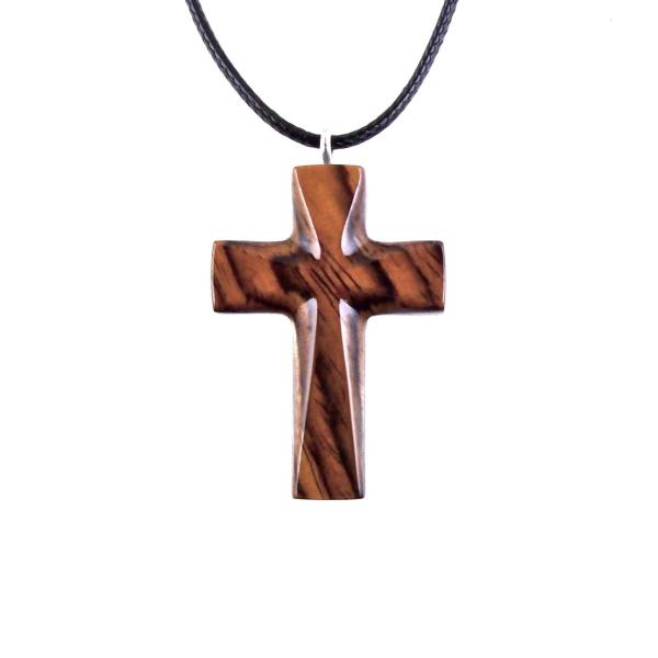 Reddish-brown reversible wooden cross pendant with 18 inches black cord necklace with lobster clasp