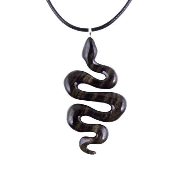 black and cream reversible wooden snake pendant with 18 inches black cord necklace with lobster clasp