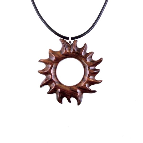 Reversible Reddish-Brown Wooden sun Pendant with 18 inches black cord necklace