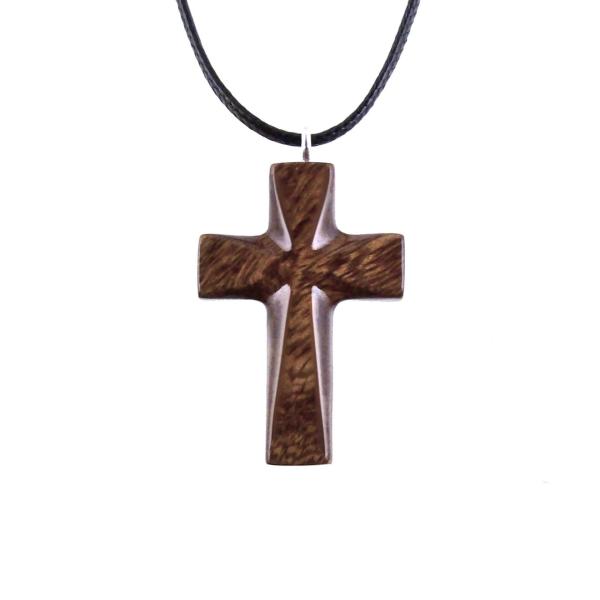 Brown reversible wooden cross pendant with 18 inches black cord necklace with lobster clasp