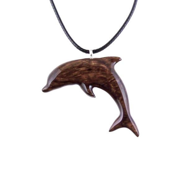 Dolphin Necklace, Hand Carved Wooden Dolphin Pendant, Sea Animal Nautical Wood Jewelry, One of a Kind Gift for Him Her