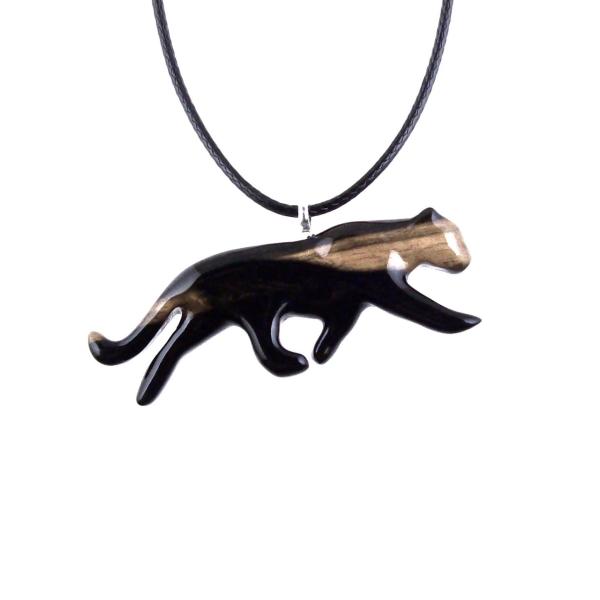 Panther Necklace, Hand Carved Wooden Panther Pendant, Jaguar Necklace, Totem Spirit Animal Wood Jewelry