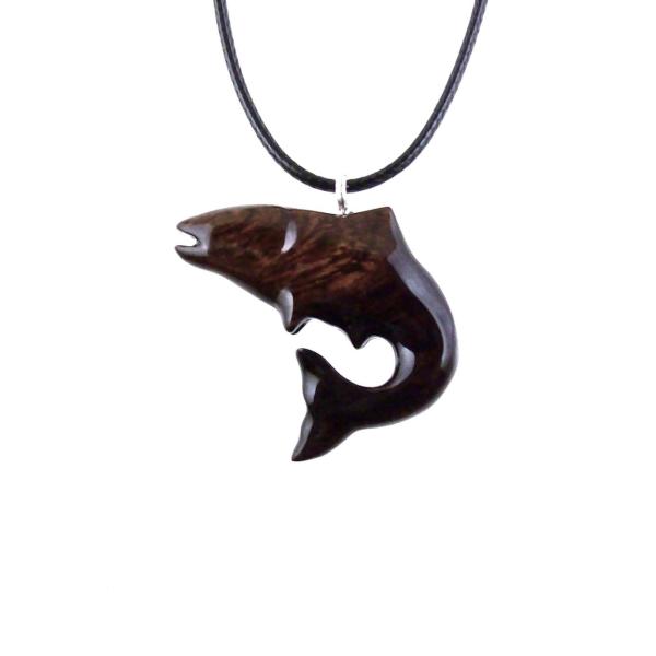 Salmon Necklace, Hand Carved Wooden Fish Pendant, Trout Necklace, Mens Wood Pendant, Fishermen Jewelry, Gift for Him