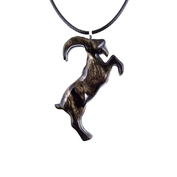 Hand Carved Goat Necklace, Wooden Mountain Goat Pendant, Wood Animal Necklace, Capricorn Jewelry, Spirit Animal Totem, Gift for Him Her