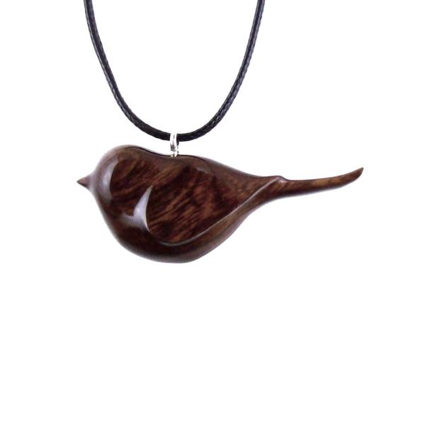 Chickadee Necklace, Hand Carved Wooden Bird Pendant, Wood Bird Jewelry, One of a Kind Gift for Her