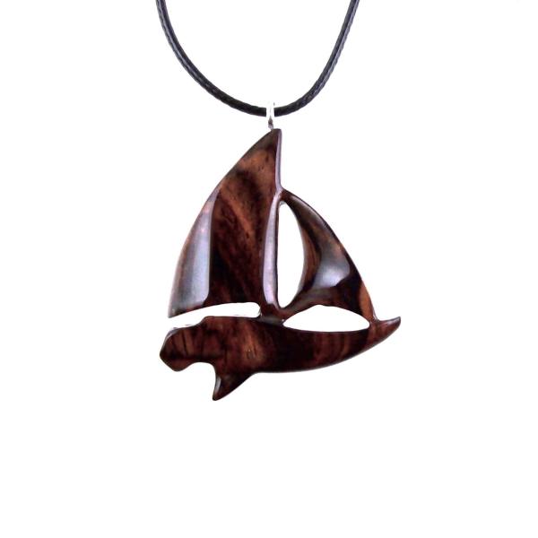 Hand Carved Wooden Sailboat Pendant Necklace, Wood Boat Necklace, Nautical Jewelry, One of a Kind Gift for Men or Women