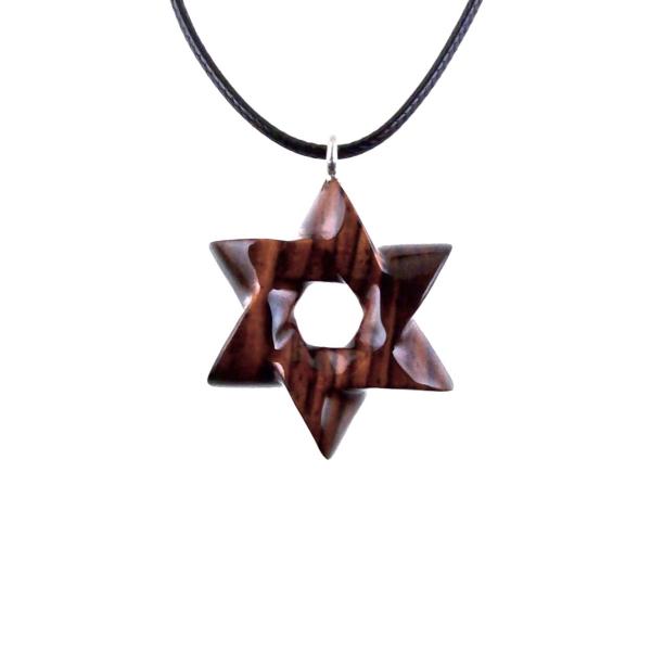 Star of David Pendant, Hand Carved Wooden Jewish Star Necklace for Men or Women, Wood Jewelry