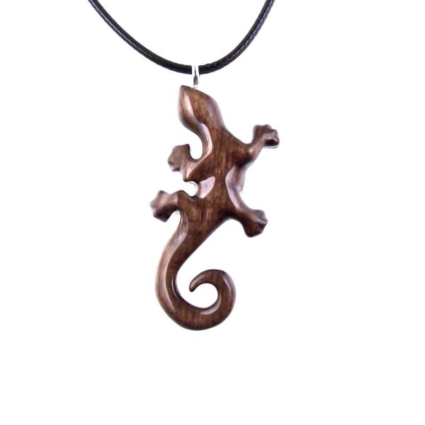 Hand Carved Gecko Pendant, Wooden Lizard Necklace, Wood Salamander Necklace, Totem Lizard Jewelry Gift for Men or Women