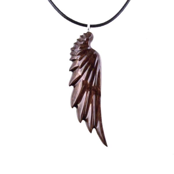 Wooden Angel Wing Pendant, Hand Carved Wood Wing Necklace, Protection Amulet Gift for Him, One of a Kind Mens Jewelry