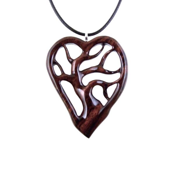 Wooden Tree of Life Pendant, Hand Carved Wood Heart Necklace, 5th Anniversary Gift for Her, Handmade One of a Kind Wood Jewelry