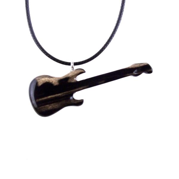 Bass Electric Guitar Pendant Necklace, Hand Carved Wooden Guitar Player Gift, Musical Instrument Wood Jewelry for Him or Her