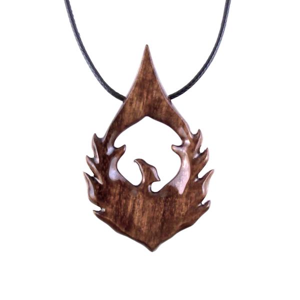 Wooden Phoenix Necklace, Hand Carved Firebird Pendant, Handmade Inspirational Wood Jewelry Gift for Her Him