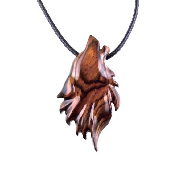 Carved Wolf Pendant, Wooden Wolf Necklace, Spirit Animal Totem, Handmade Wood Jewelry for Men or Women, One of a Kind Gift