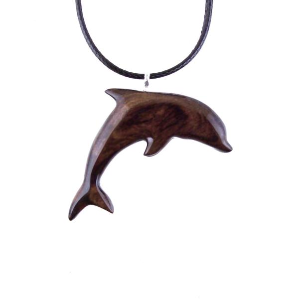Dolphin Necklace, Hand Carved Wooden Dolphin Pendant, Sea Animal Nautical Wood Jewelry, One of a Kind Gift for Him Her