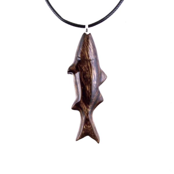Hand Carved Fish Necklace, Wooden Striped Bass Pendant, Fishermen Jewelry, Mens Wood Necklace, One of a Kind Gift for Him