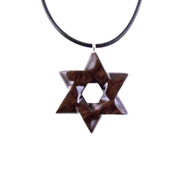 Wooden Star of David Pendant, Hand Carved Jewish Star Necklace, Wood Jewelry for Men or Women, One of a Kind Gift
