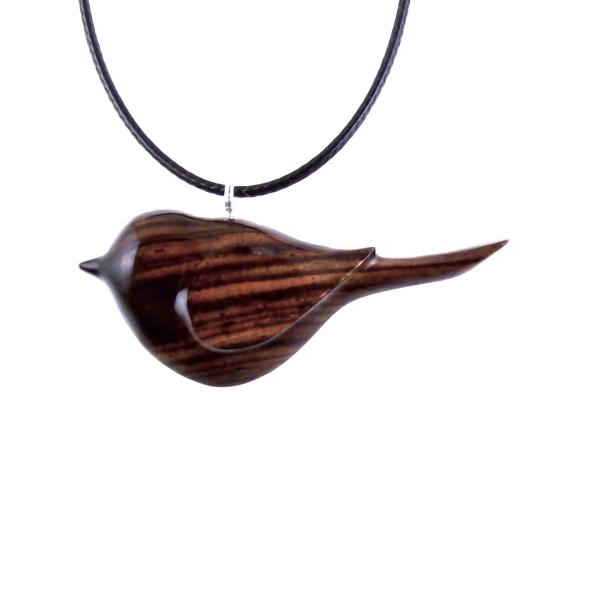 Bird Necklace, Wooden Bird Pendant, Hand Carved Chickadee Necklace, Bird Jewelry, One of a Kind Gift for Her, Wood Jewelry
