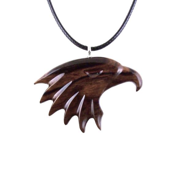 Wooden Eagle Head Pendant, Hand Carved Mens Wood Necklace, Spirit Animal Totem Bird Jewelry, One of a Kind Handmade Gift for Him