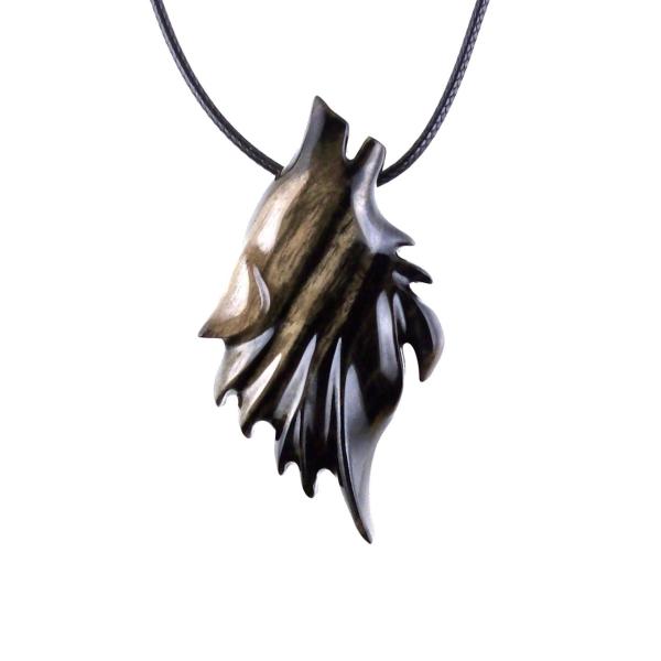 Wolf Necklace, Hand Carved Wooden Wolf Pendant for Men or Women, Spirit Animal Totem Woodland Jewelry