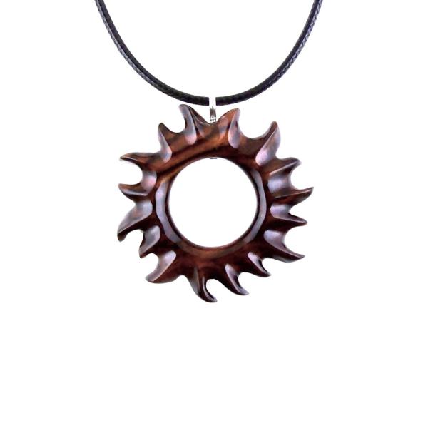 Hand Carved Sun Necklace, Wooden Sun Pendant, Celestial Necklace, Sunburst Pendant, Solar Eclipse Wood Jewelry