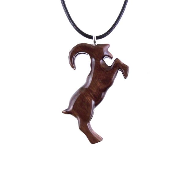 Mountain Goat Pendant, Hand Carved Wooden Big Horn Buck Necklace, Spirit Animal Totem, Capricorn Jewelry