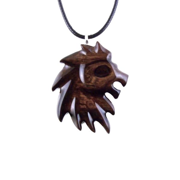 Hand Carved Wooden Lion Head Pendant, Men Wood Necklace, Handmade One of a Kind Leo Jewelry Gift for Him