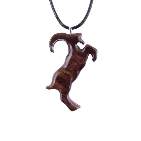 Mountain Goat Pendant, Hand Carved Wooden Big Horn Buck Necklace, Spirit Animal Totem, Capricorn Jewelry