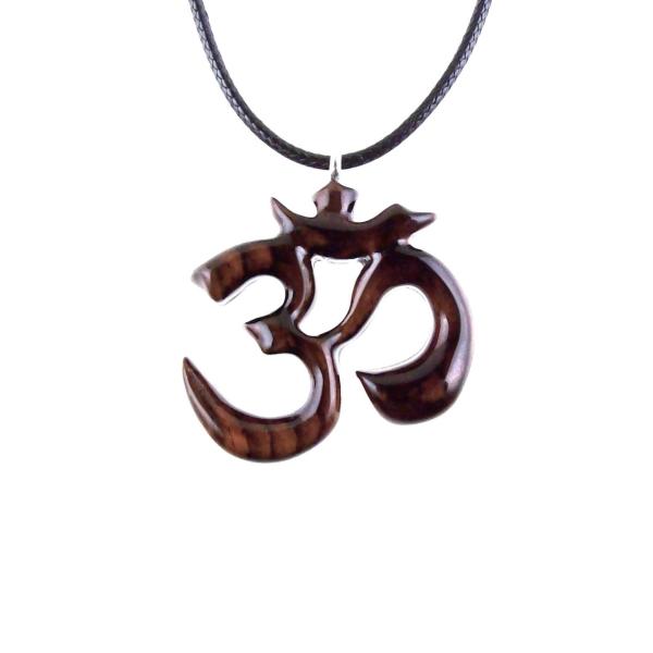 Hand Carved Ohm Necklace, Wooden Om Pendant, Yoga Jewelry for Men Women, Namaste Wood Gift for Him or Her