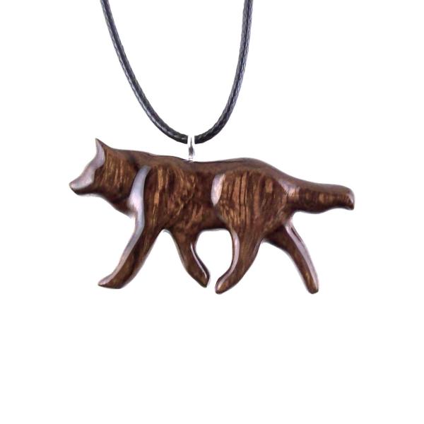 Hand Carved Wooden Wolf Necklace Pendant, Wood Animal TotemJewelry, One-of-a-Kind Handmade Gift