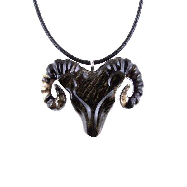 Ram Necklace, Hand Carved Wooden Ram Head Pendant, Mens Wood Necklace, Sheep Jewelry, Aries Jewelry, Gift for Him