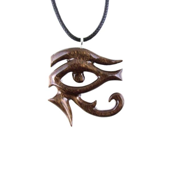 Eye of Horus Pendant, Hand Carved Wooden Eye of Ra Necklace, Egyptian African Wood Jewelry for Men or Women, Gift for Him Her