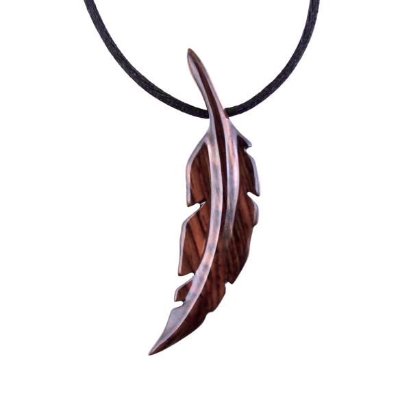 Hand Carved Feather Necklace, Wooden Feather Pendant, Mens Wood Necklace, Tribal Jewelry, One of a Kind Gift for Him