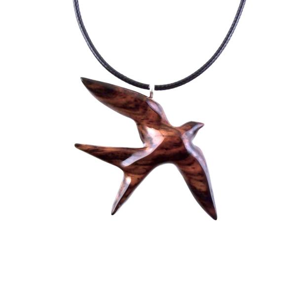 Hand Carved Swallow Necklace, Wooden Bird Pendant, Hope and Love Symbol 5th Anniversary Wood Jewelry Gift