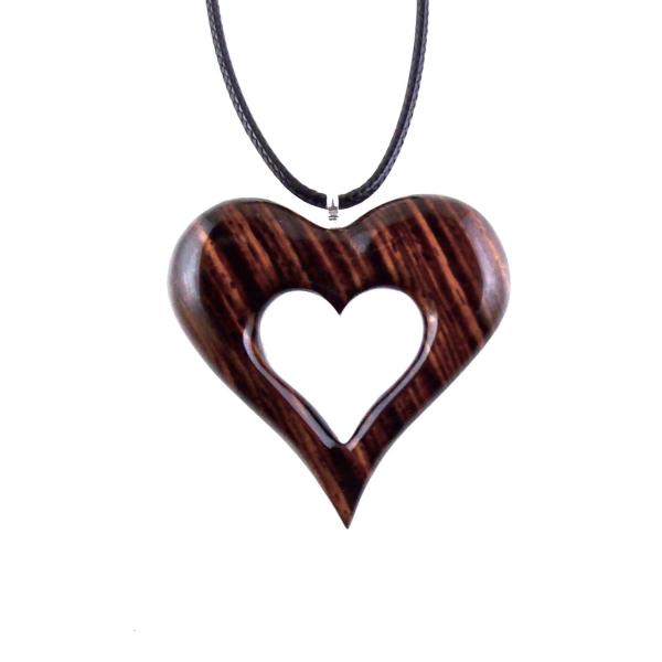 Wooden Heart Pendant, Hand Carved Wood Heart Necklace, 5th Anniversary Gift for Her, One of a Kind Handmade Jewelry