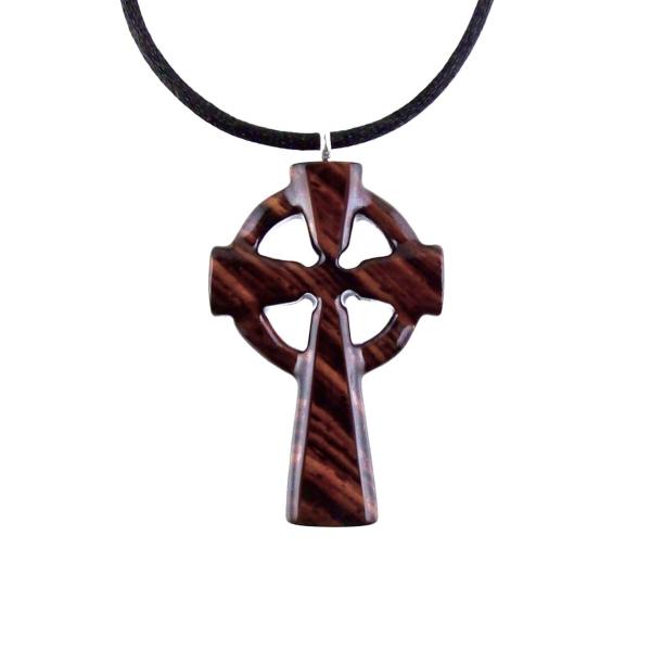 Wooden Celtic Cross Pendant, Hand Carved Celtic Cross Necklace, Wood Cross Necklace Gift for Him, Irish Christian Jewelry