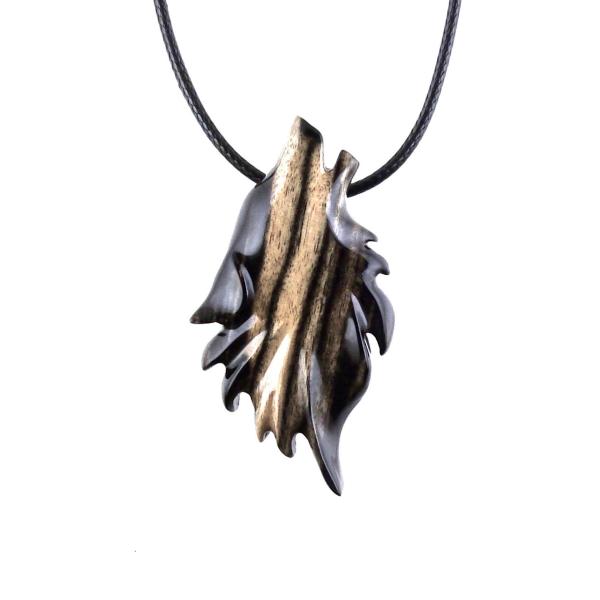 Wolf Necklace, Hand Carved Wooden Wolf Pendant for Men or Women, Spirit Animal Totem Woodland Jewelry