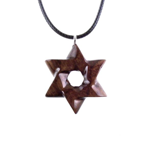 Hand Carved Wooden Star of David Pendant, Jewish Star Necklace for Men or Women, Wood Jewish Jewelry