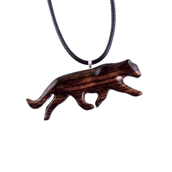 Hand Carved Puma Pendant, Wooden Panther Necklace, Cougar, Mountain Lion, Big Cat Animal Wood Jewelry for Men or Women, Gift for Him Her