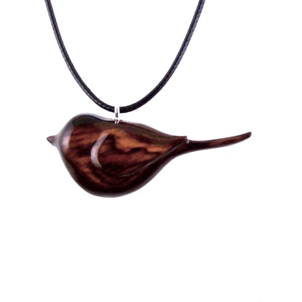 Bird Necklace, Wooden Bird Pendant, Hand Carved Chickadee Necklace, Bird Jewelry, One of a Kind Gift for Her, Wood Jewelry